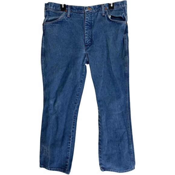 Vintage Wrangler Jeans Size 36 Blue Denim 100% Cotton Made in USA STAIN - Picture 1 of 5